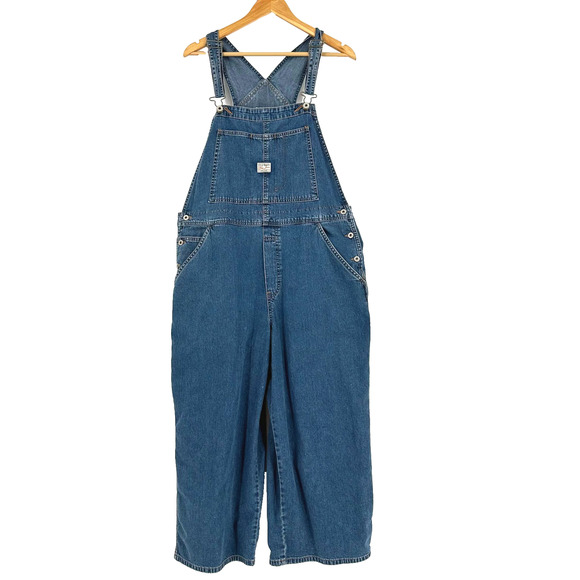 Old Navy Denim - VTG 2003 Old Navy Cropped Bib Denim Overalls Women XL Y2K Grunge Loose Carpenter